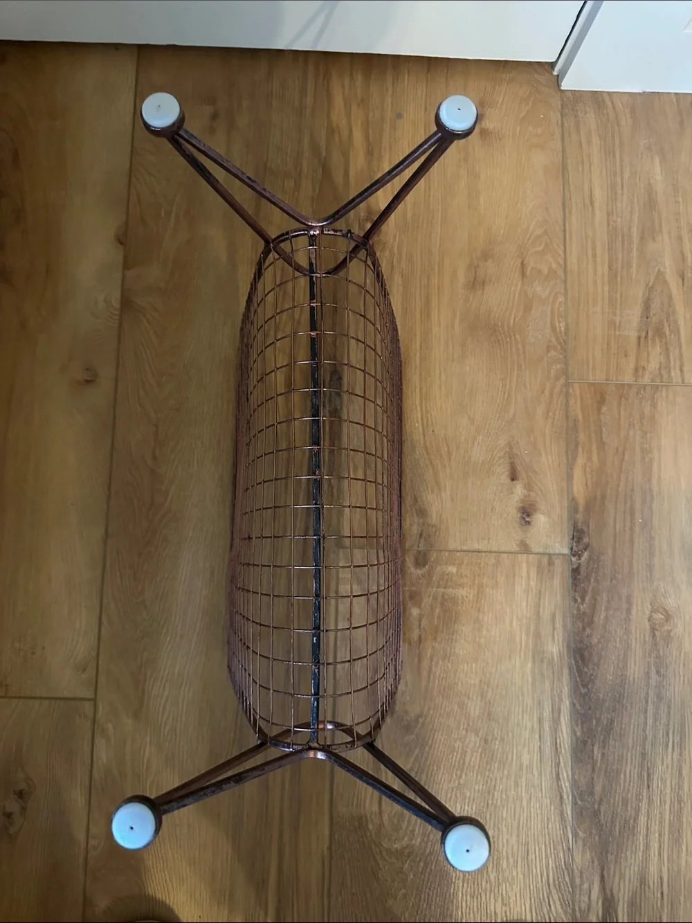 Vintage MCM Metal Wire Magazine Rack or Record Stand - Copper Patina